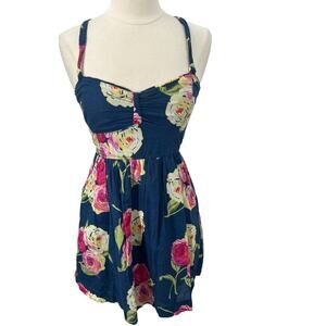 Y2K Abercrombie & Fitch Floral Mini Dress - Navy and Pink